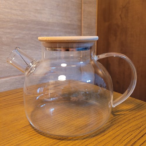 Chaleira De Vidro Borossilicato Tampa de Bambu 1 Litro