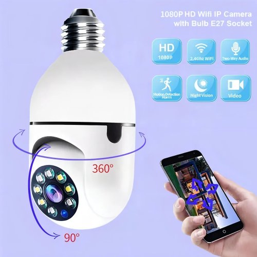 Camera de Segurança 360º Jortan Wifi IP HD Visão Noturna Lâmpada